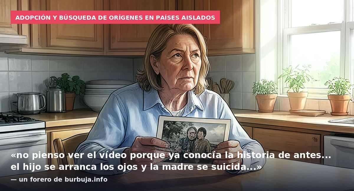 Adopción y búsqueda de orígenes en países aislados: «no pienso ver el vídeo porque ya conocía la historia de antes... el hijo se arranca los ojos y la madre se suicida...» — un forero de burbuja.info