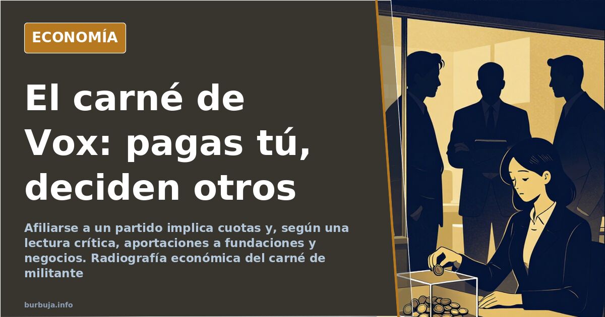 Persona rellenando un formulario de afiliación a Vox junto a un carné de militante y una calculadora sobre la mesa