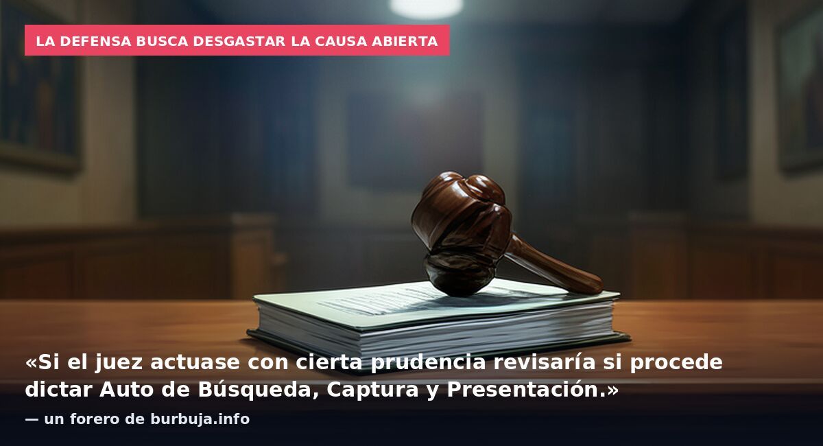 La defensa busca desgastar la causa abierta: «Si el juez actuase con cierta prudencia revisaría si procede dictar Auto de Búsqueda, Captura y Presentación.» — un forero de burbuja.info