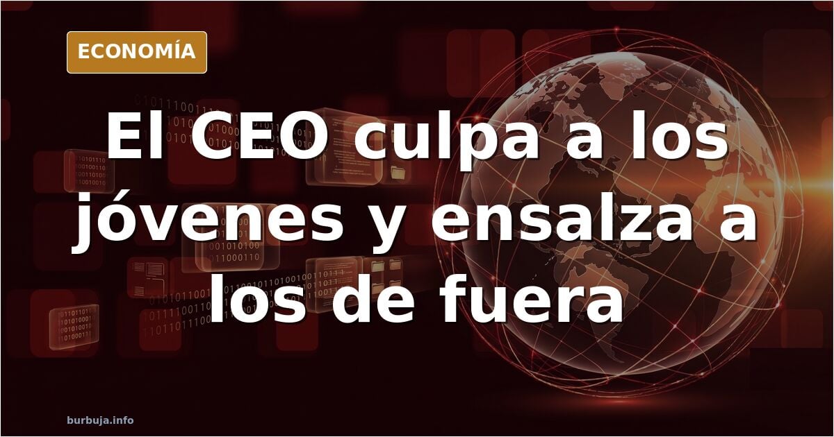 Ilustración editorial de un empresario señalando a un grupo de jóvenes trabajadores en un mercado laboral precario