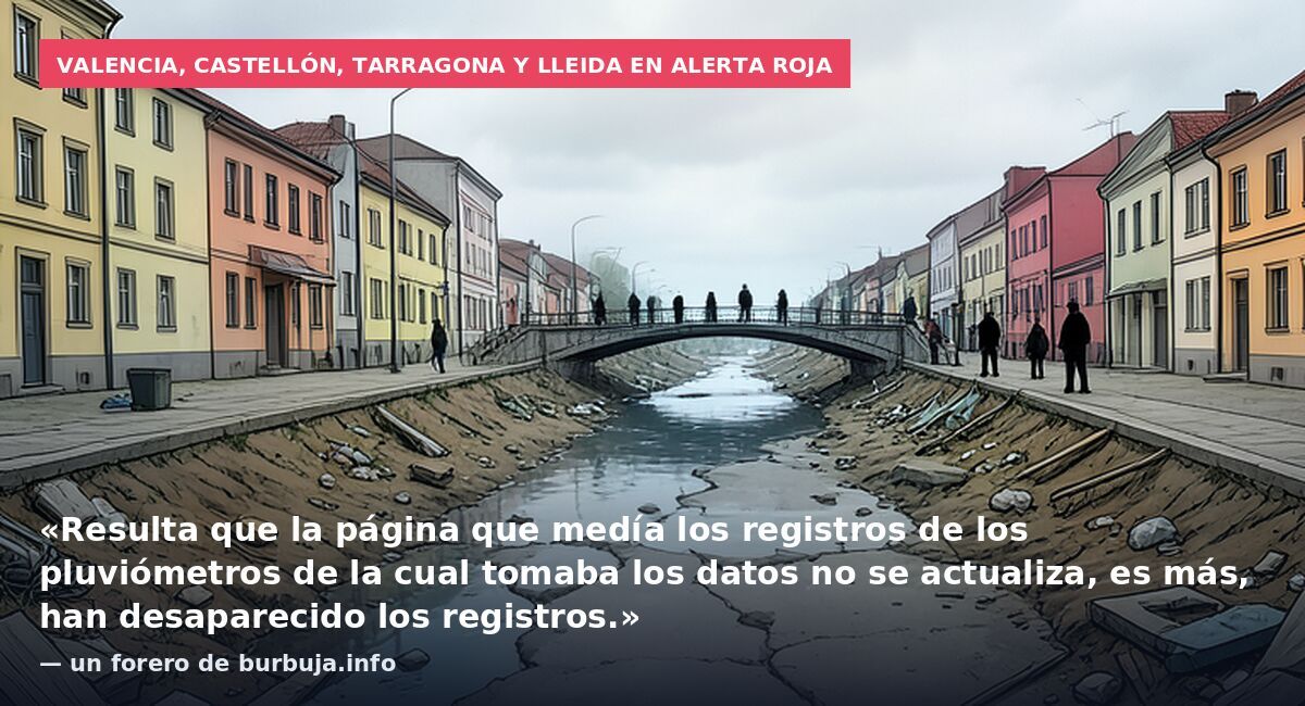 Valencia, Castellón, Tarragona y Lleida en alerta roja: «Resulta que la página que medía los registros de los pluviómetros de la cual tomaba los datos no se actualiza, es más, han desaparecido los registros.» — un forero de burbuja.info