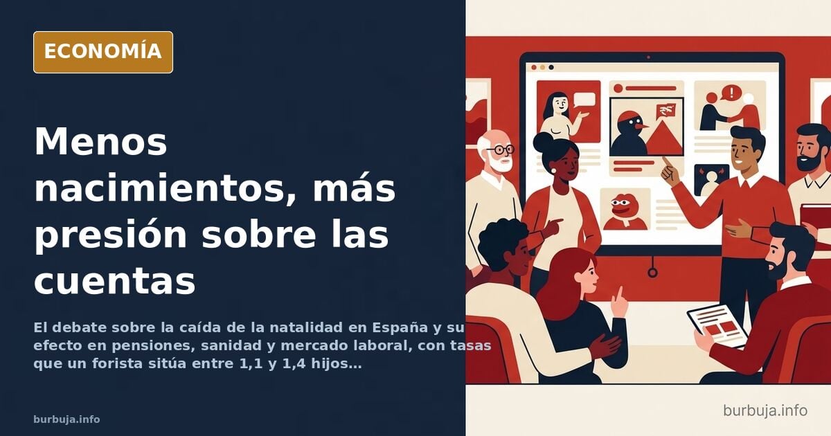 Ilustración editorial de una pirámide de población invertida sobre un fondo azul marino y dorado que representa el envejecimi