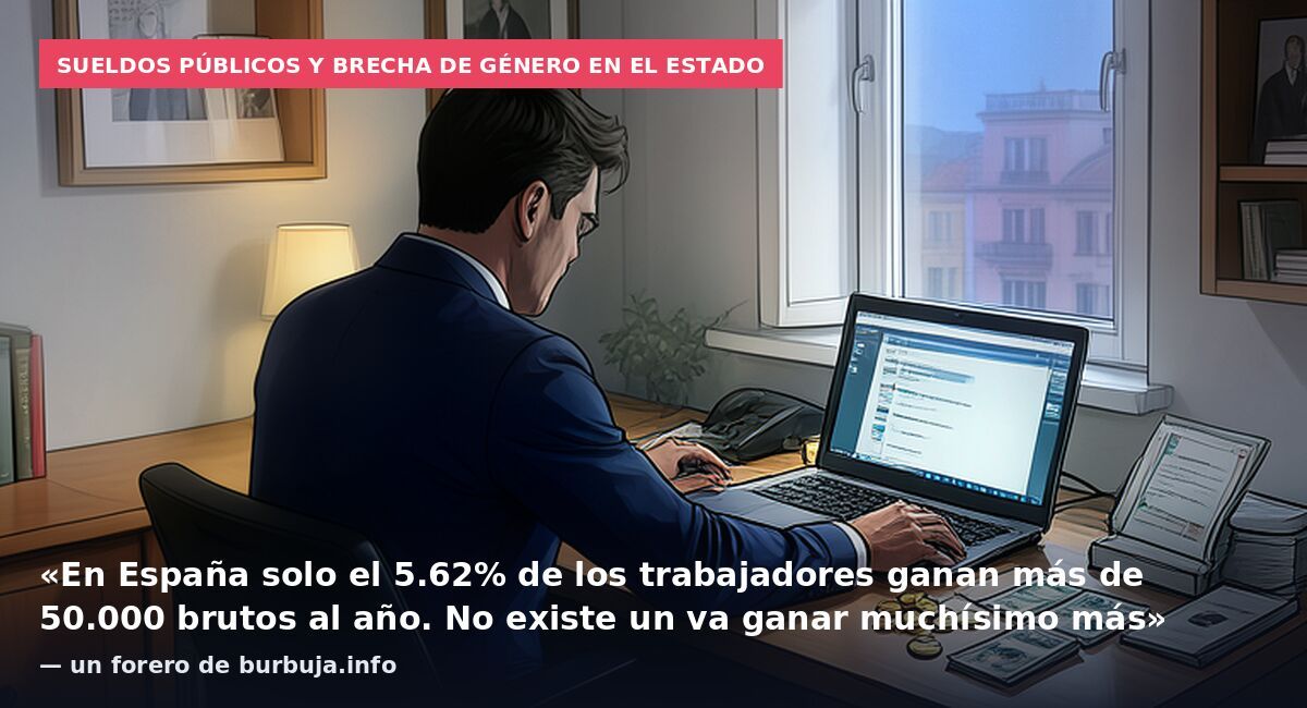 Sueldos públicos y brecha de género en el Estado: «En España solo el 5.62% de los trabajadores ganan más de 50.000 brutos al año. No existe un va ganar muchísimo más» — un forero de burbuja.info