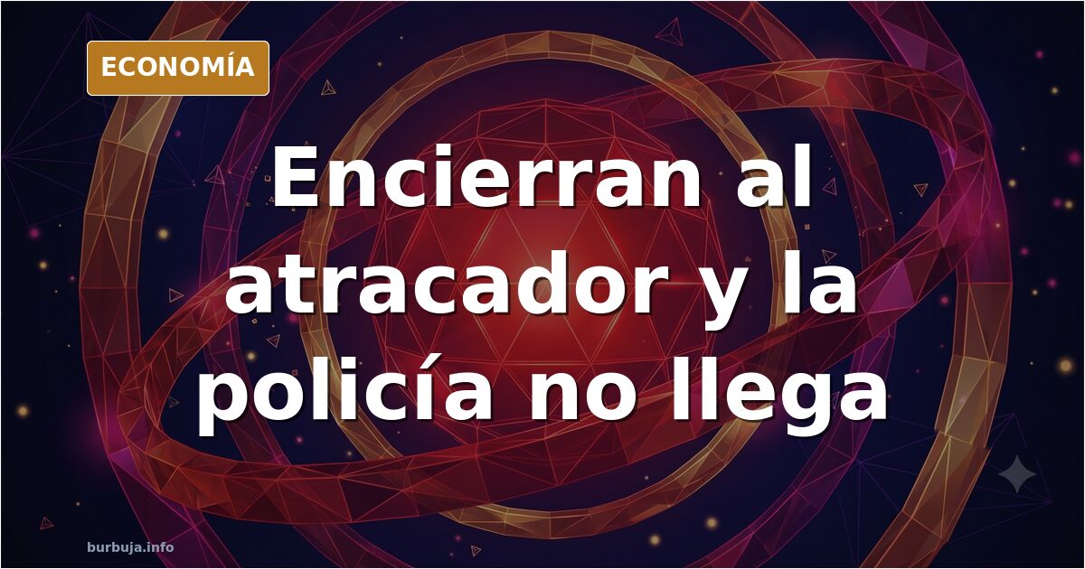 Ilustración editorial de vecinos reteniendo a un atracador tras una puerta mientras esperan la llegada de la policía