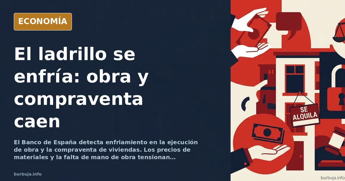 Ilustración editorial de una grúa de construcción sobre un edificio inacabado, con una línea descendente en el horizonte, en 