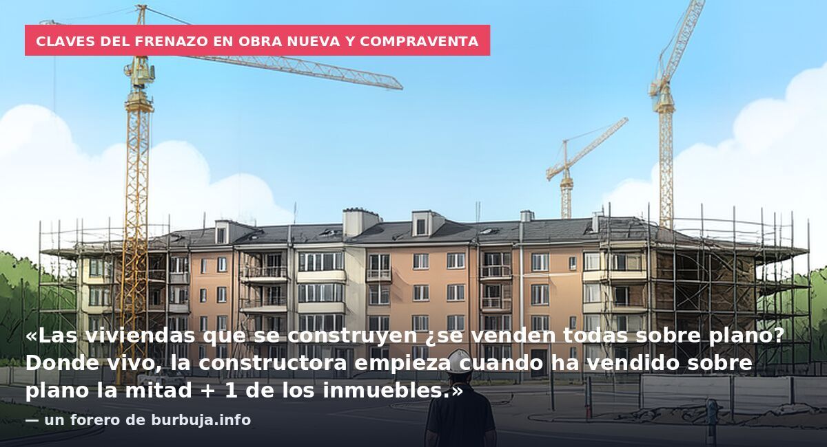Claves del frenazo en obra nueva y compraventa: «Las viviendas que se construyen ¿se venden todas sobre plano? Donde vivo, la constructora empieza cuando ha vendido sobre plano la mitad + 1 de los inmuebles.» — un forero de burbuja.info