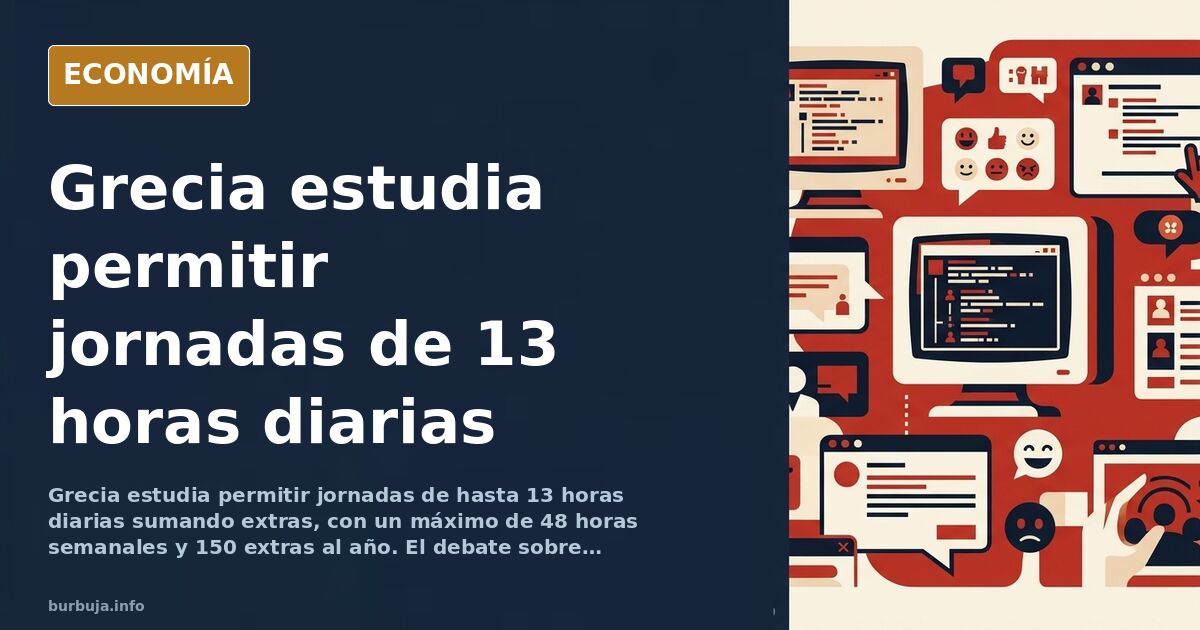 Reloj de oficina sobre una mesa de trabajo con documentos apilados, ilustración editorial sobre jornada laboral de 13 horas e