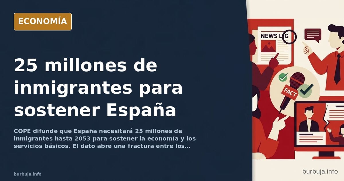 Ilustración editorial de un mapa de España con siluetas de personas y una balanza que simboliza el equilibrio demográfico y m