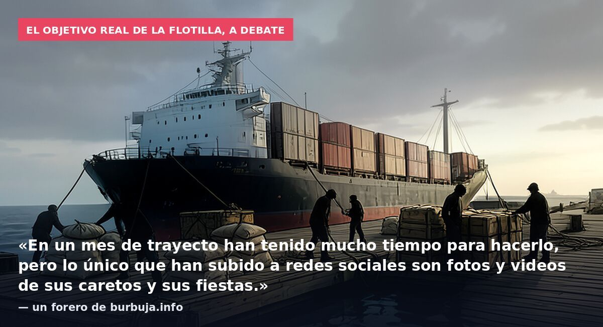 El objetivo real de la flotilla, a debate: «En un mes de trayecto han tenido mucho tiempo para hacerlo, pero lo único que han subido a redes sociales son fotos y videos de sus caretos y sus fiestas.» — un forero de burbuja.info