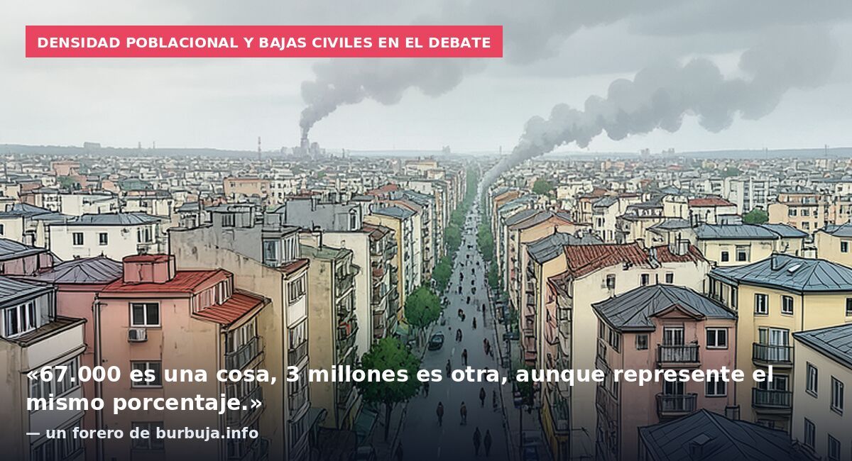 Densidad poblacional y bajas civiles en el debate: «67.000 es una cosa, 3 millones es otra, aunque represente el mismo porcentaje.» — un forero de burbuja.info