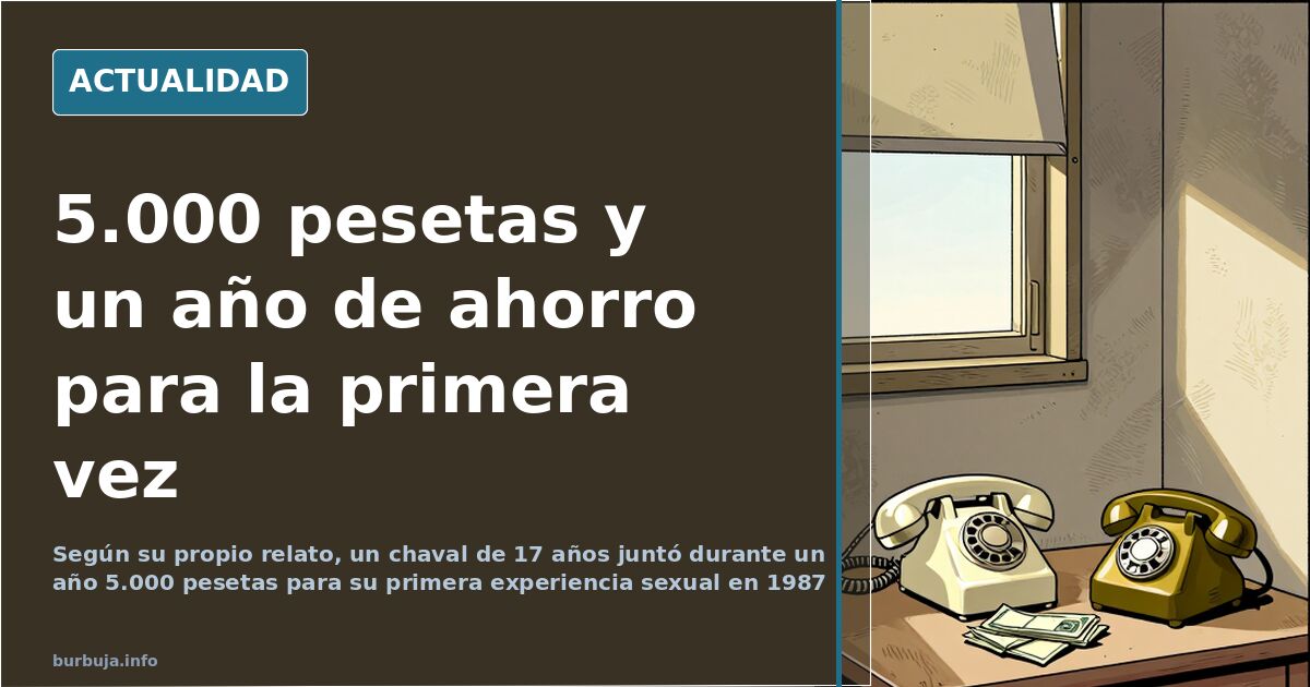 Ilustración editorial sobre las 5.000 pesetas y el año de ahorro para la primera vez en 1987