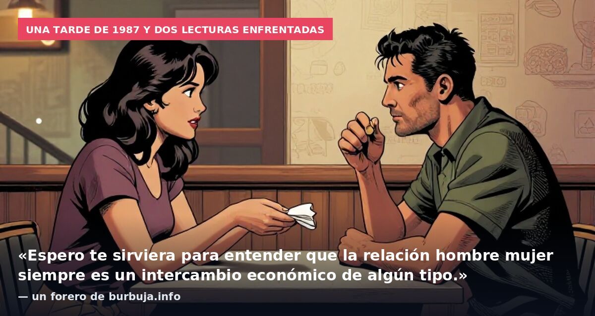 Una tarde de 1987 y dos lecturas enfrentadas: «Espero te sirviera para entender que la relación hombre mujer siempre es un intercambio económico de algún tipo.» — un forero de burbuja.info