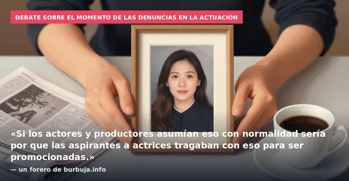 Debate sobre el momento de las denuncias en la actuación: «Si los actores y productores asumían eso con normalidad sería por que las aspirantes a actrices tragaban con eso para ser promocionadas.» — un forero de burbuja.info
