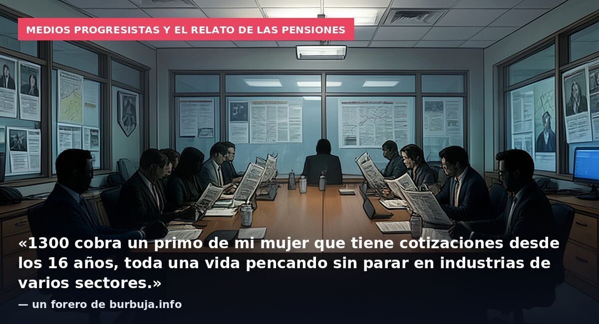 Medios progresistas y el relato de las pensiones: «1300 cobra un primo de mi mujer que tiene cotizaciones desde los 16 años, toda una vida pencando sin parar en industrias de varios sectores.» — un forero de burbuja.info