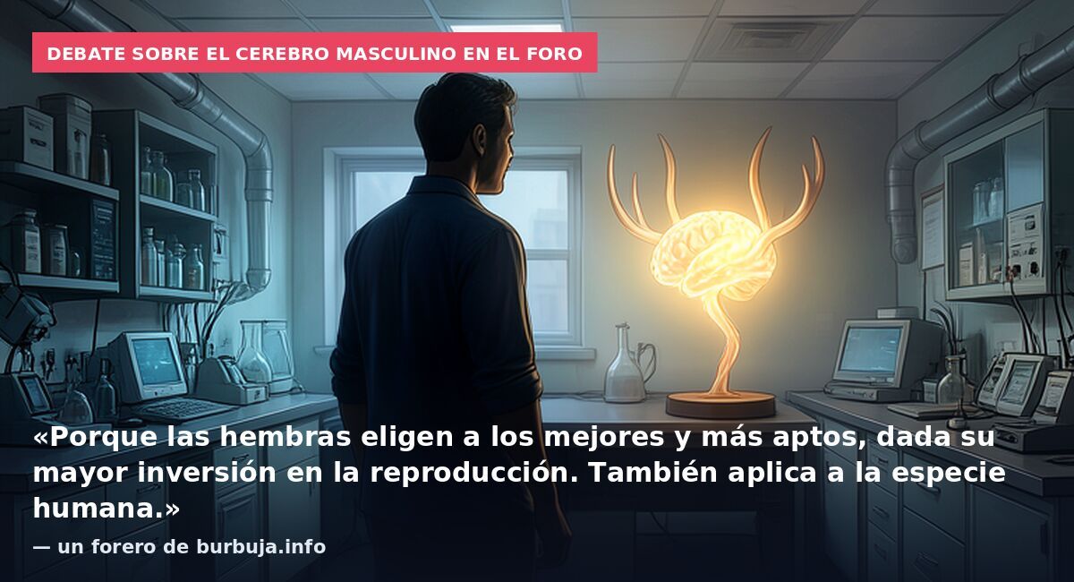 Debate sobre el cerebro masculino en el foro: «Porque las hembras eligen a los mejores y más aptos, dada su mayor inversión en la reproducción. También aplica a la especie humana.» — un forero de burbuja.info