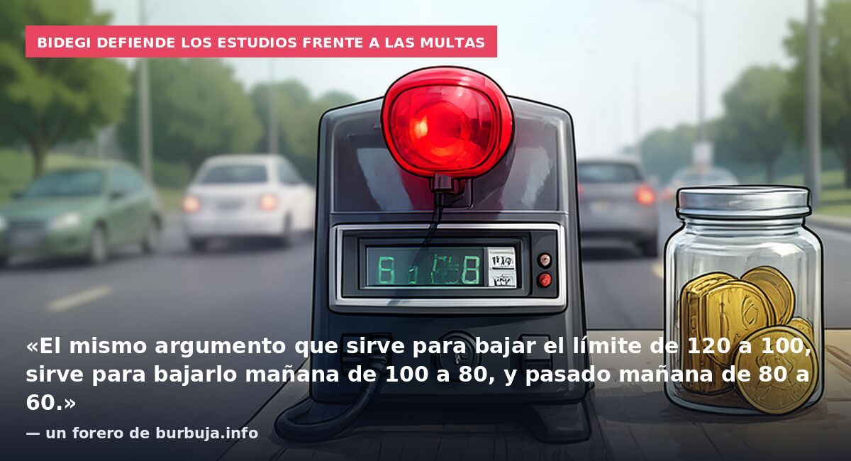 Bidegi defiende los estudios frente a las multas: «El mismo argumento que sirve para bajar el límite de 120 a 100, sirve para bajarlo mañana de 100 a 80, y pasado mañana de 80 a 60.» — un forero de burbuja.info