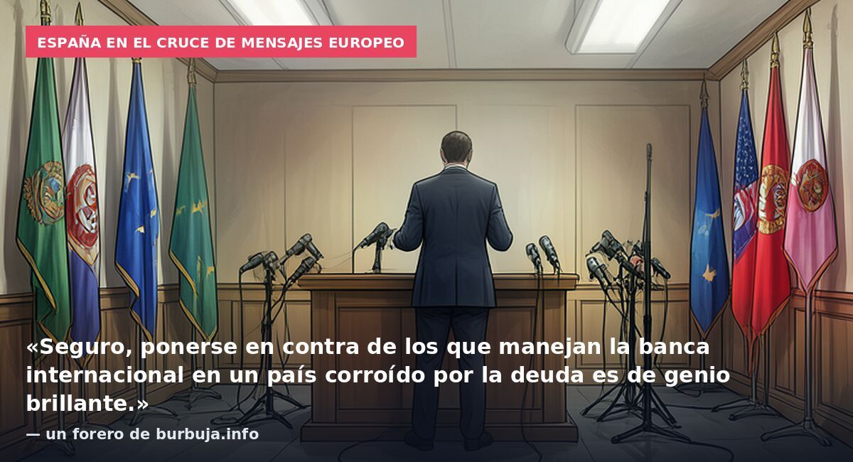 España en el cruce de mensajes europeo: «Seguro, ponerse en contra de los que manejan la banca internacional en un país corroído por la deuda es de genio brillante.» — un forero de burbuja.info