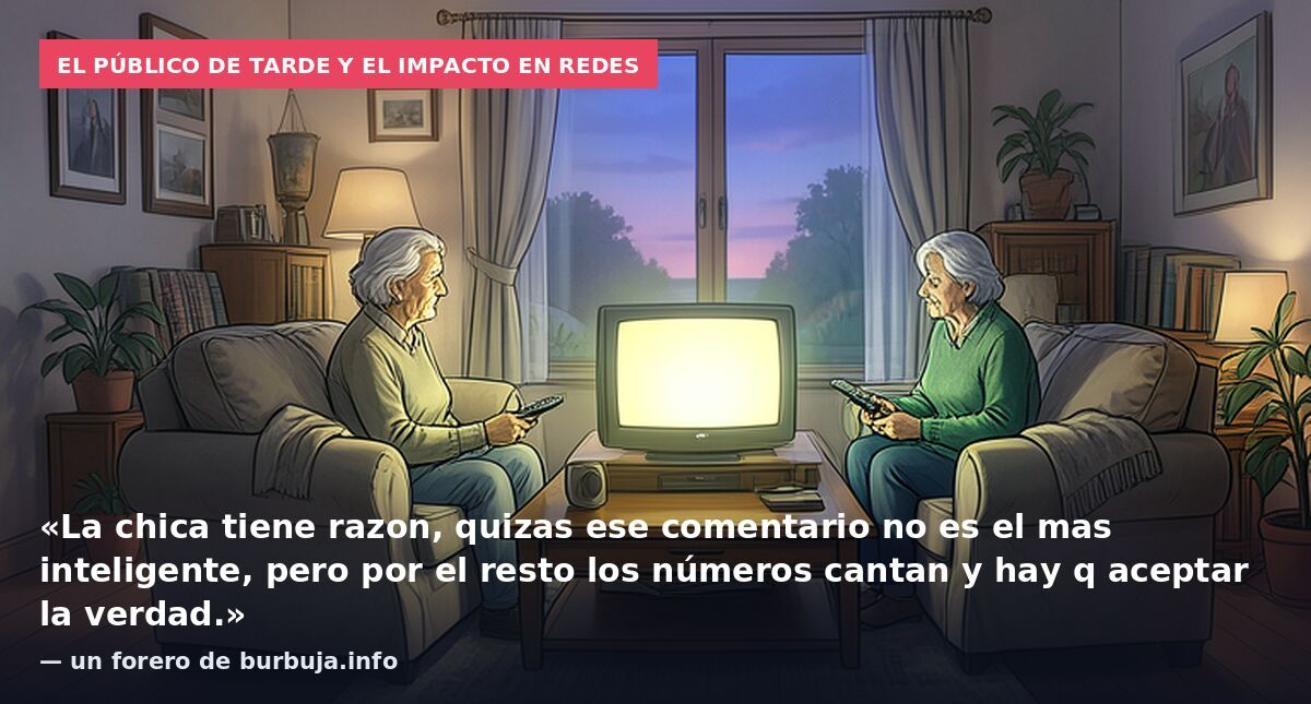 El público de tarde y el impacto en redes: «La chica tiene razon, quizas ese comentario no es el mas inteligente, pero por el resto los números cantan y hay q aceptar la verdad.» — un forero de burbuja.info