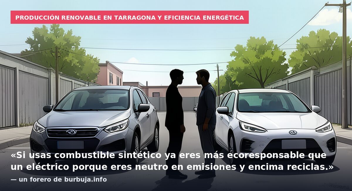 Producción renovable en Tarragona y eficiencia energética: «Si usas combustible sintético ya eres más ecoresponsable que un eléctrico porque eres neutro en emisiones y encima reciclas.» — un forero de burbuja.info