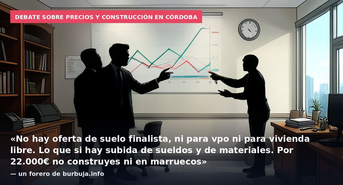 Debate sobre precios y construcción en Córdoba: «No hay oferta de suelo finalista, ni para vpo ni para vivienda libre. Lo que si hay subida de sueldos y de materiales. Por 22.000€ no construyes ni en marruecos» — un forero de burbuja.info