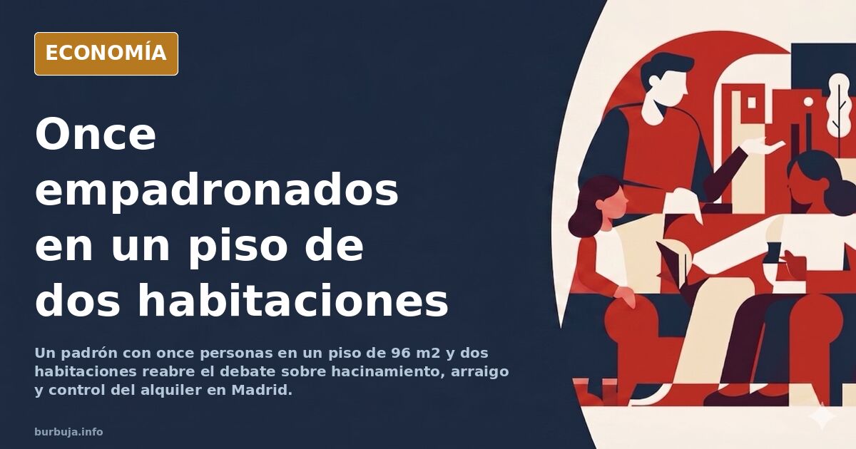 Ilustración editorial de un edificio de viviendas con múltiples ventanas iluminadas y siluetas en el portal