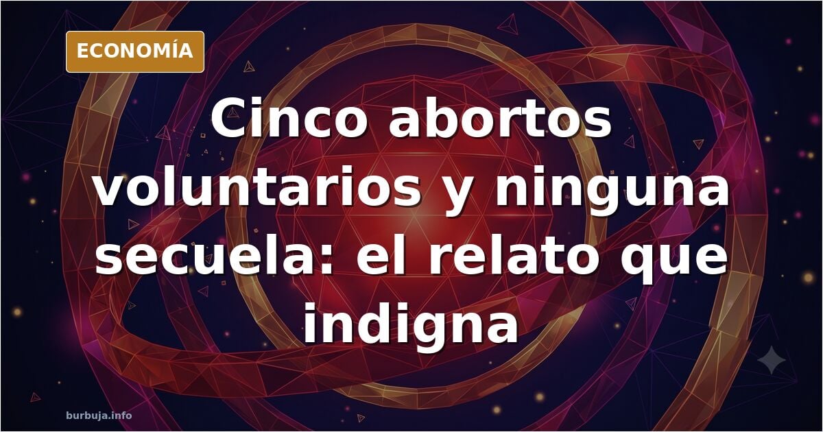 Ilustración editorial en azul marino y dorado sobre el debate de los cinco abortos voluntarios sin consecuencias