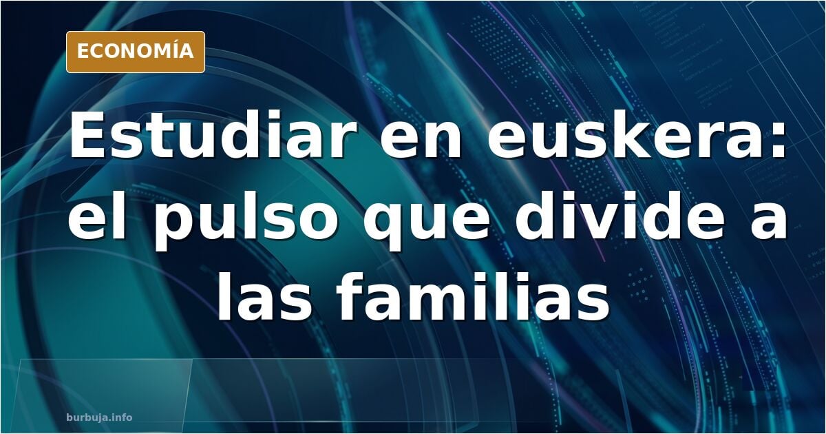 Ilustración editorial de un aula vacía con pupitres y una pizarra con dos idiomas superpuestos, símbolo del debate sobre la l