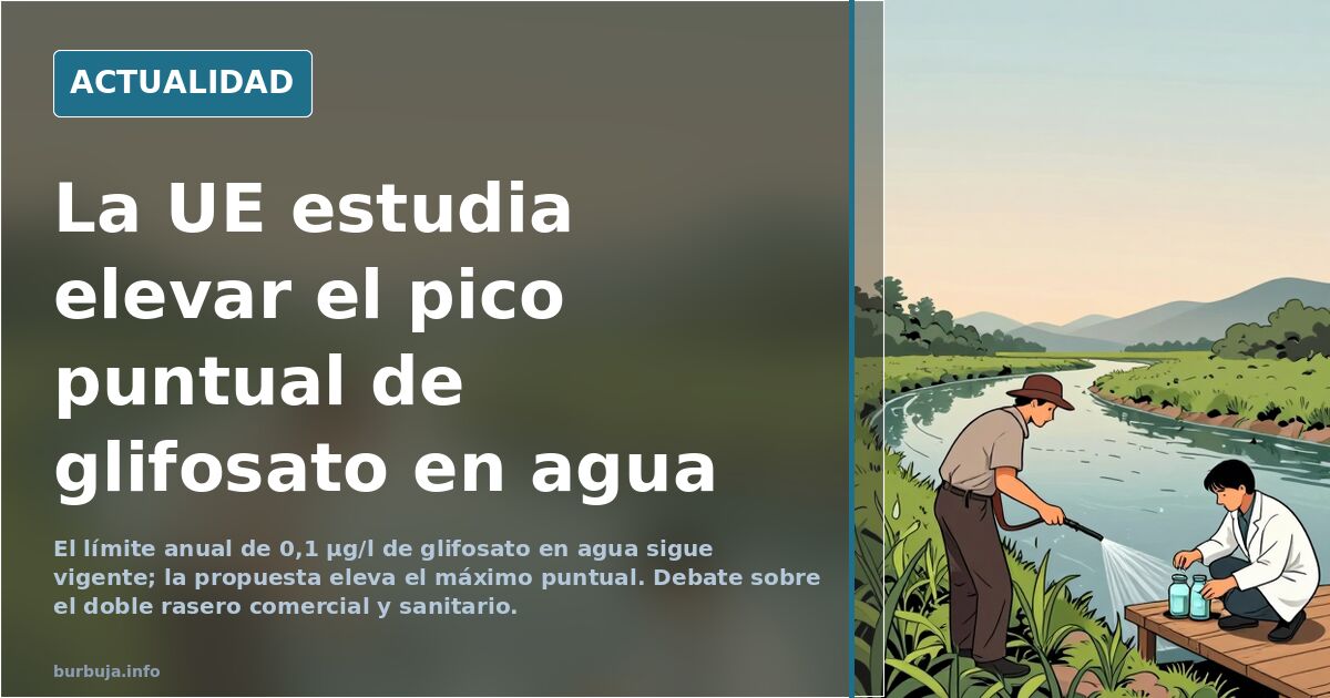 Vista de una planta potabilizadora junto a un río con campos de cultivo al fondo bajo luz natural
