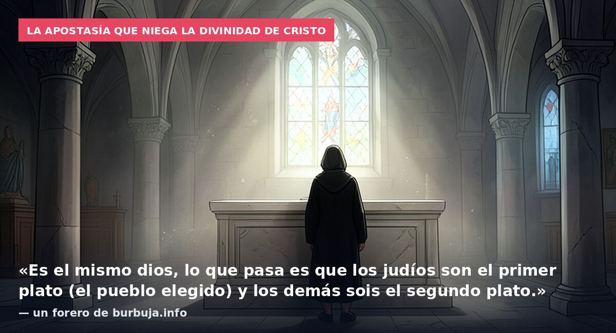 La apostasía que niega la divinidad de Cristo: «Es el mismo dios, lo que pasa es que los judíos son el primer plato (el pueblo elegido) y los demás sois el segundo plato.» — un forero de burbuja.info