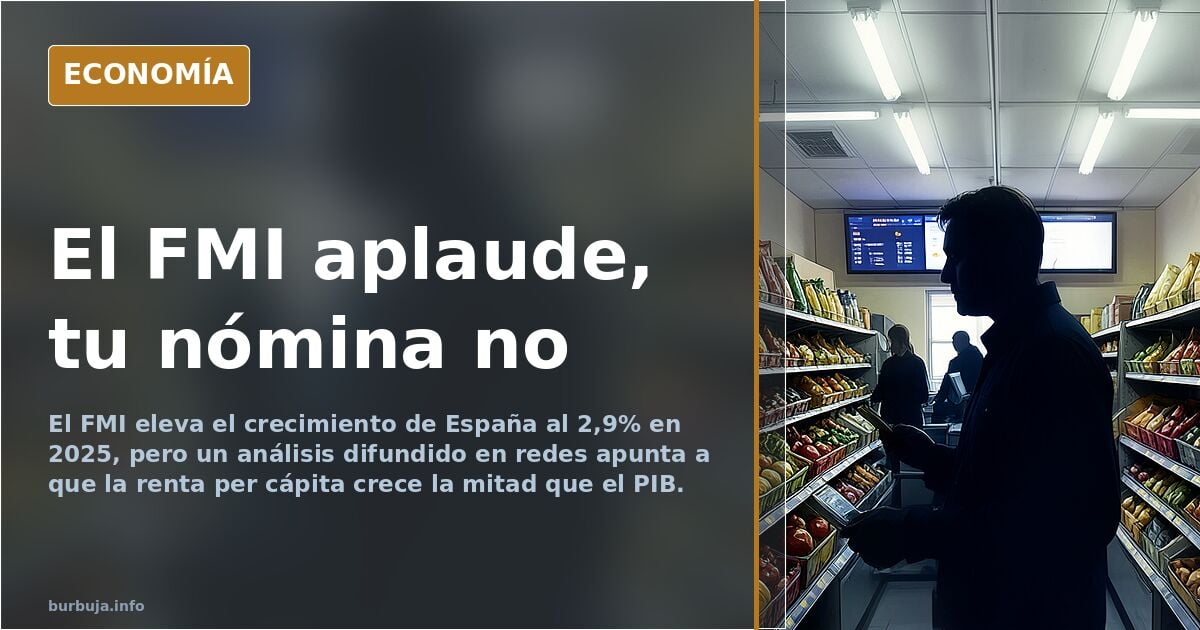 Gráfico de barras comparando el crecimiento del PIB y de la renta per cápita de España según las previsiones del FMI