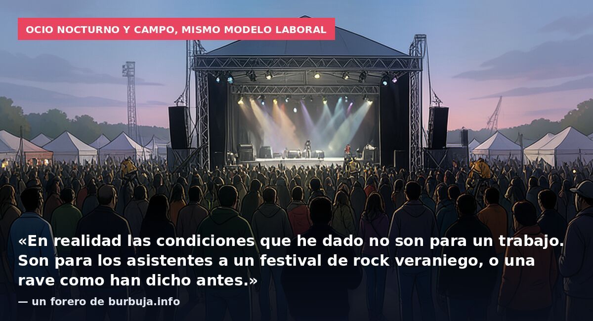 Ocio nocturno y campo, mismo modelo laboral: «En realidad las condiciones que he dado no son para un trabajo. Son para los asistentes a un festival de rock veraniego, o una rave como han dicho antes.» — un forero de burbuja.info