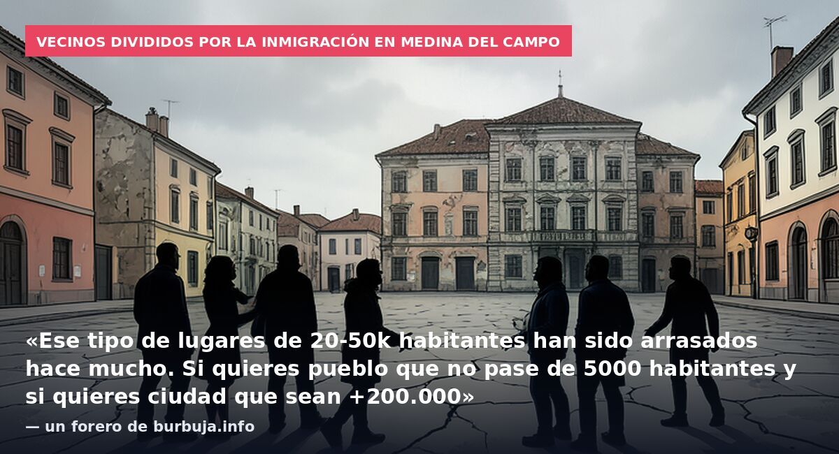 Vecinos divididos por la inmigración en Medina del Campo: «Ese tipo de lugares de 20-50k habitantes han sido arrasados hace mucho. Si quieres pueblo que no pase de 5000 habitantes y si quieres ciudad que sean +200.000» — un forero de burbuja.info