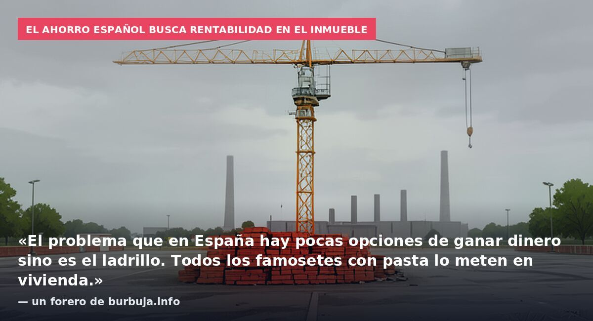 El ahorro español busca rentabilidad en el inmueble: «El problema que en España hay pocas opciones de ganar dinero sino es el ladrillo. Todos los famosetes con pasta lo meten en vivienda.» — un forero de burbuja.info