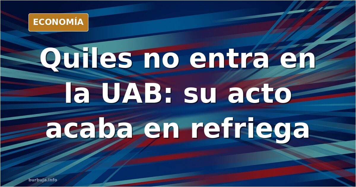 Ilustración editorial de un campus universitario bloqueado por estudiantes ante la llegada de un periodista, con tensión y ca