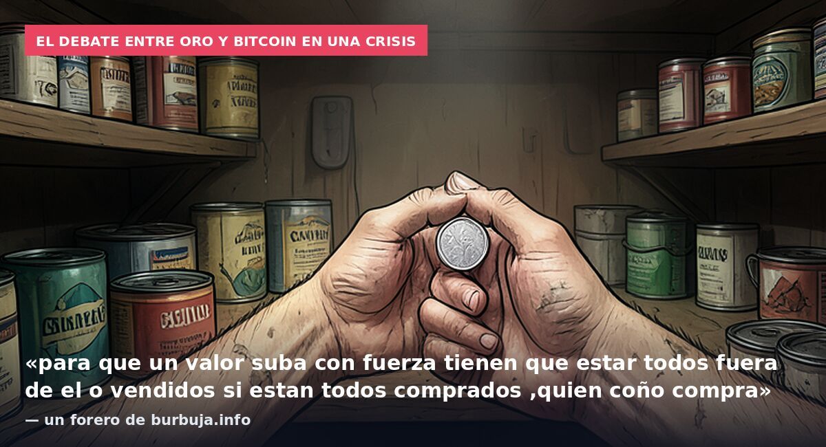 El debate entre oro y bitcoin en una crisis: «para que un valor suba con fuerza tienen que estar todos fuera de el o vendidos si estan todos comprados ,quien coño compra» — un forero de burbuja.info