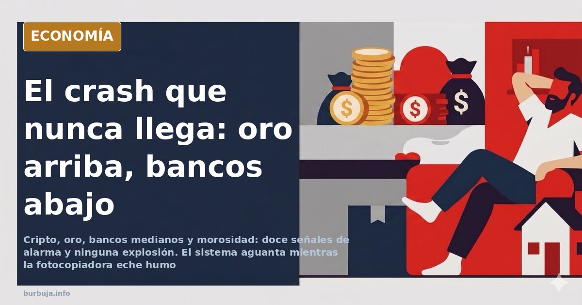 Ilustración editorial de un gráfico bursátil en picado junto a una moneda de oro brillante sobre fondo azul marino
