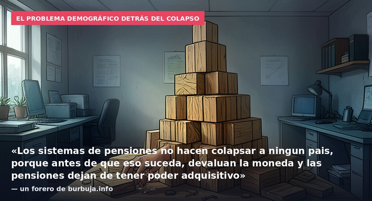 El problema demográfico detrás del colapso: «Los sistemas de pensiones no hacen colapsar a ningun pais, porque antes de que eso suceda, devaluan la moneda y las pensiones dejan de tener poder adquisitivo» — un forero de burbuja.info