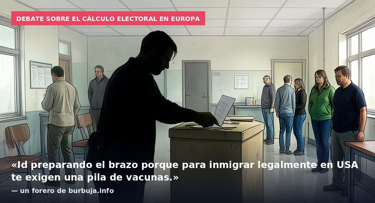 Debate sobre el cálculo electoral en Europa: «Id preparando el brazo porque para inmigrar legalmente en USA te exigen una pila de vacunas.» — un forero de burbuja.info