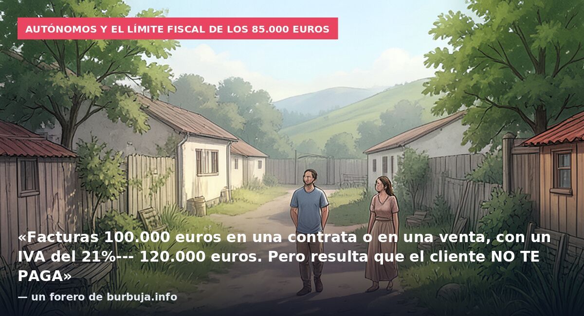 Autónomos y el límite fiscal de los 85.000 euros: «Facturas 100.000 euros en una contrata o en una venta, con un IVA del 21%--- 120.000 euros. Pero resulta que el cliente NO TE PAGA» — un forero de burbuja.info