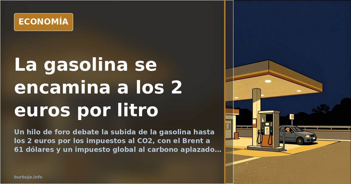 Surtidor de gasolina con el precio por litro marcando dos euros en una estación de servicio europea