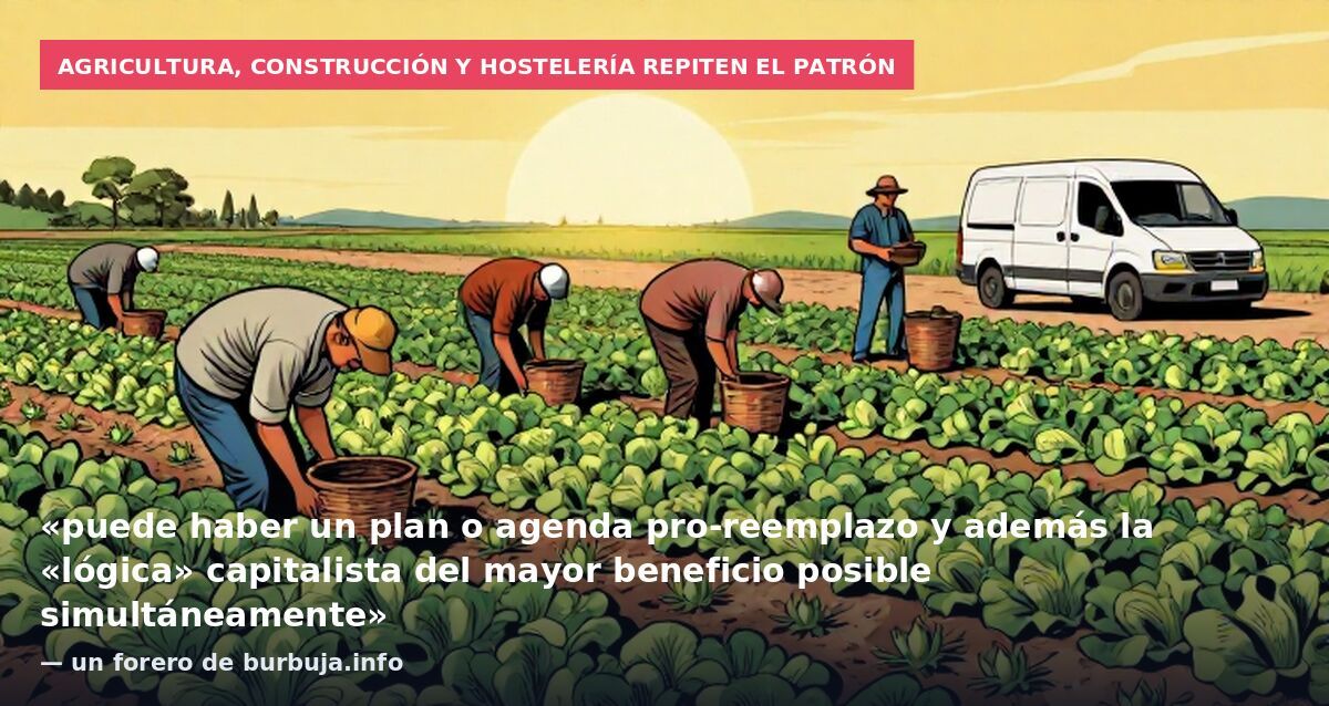 Agricultura, construcción y hostelería repiten el patrón: «puede haber un plan o agenda pro-reemplazo y además la «lógica» capitalista del mayor beneficio posible simultáneamente» — un forero de burbuja.info
