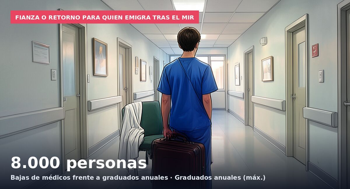 Fianza o retorno para quien emigra tras el MIR: 8.000 personas Bajas de médicos frente a graduados anuales · Graduados anuales (máx.)