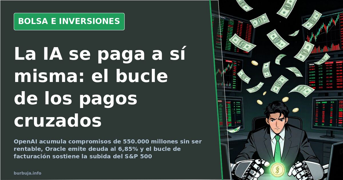 Terminal financiera con gráficos de velas en verde y rojo que ilustra la burbuja de la IA y el riesgo de caída del mercado