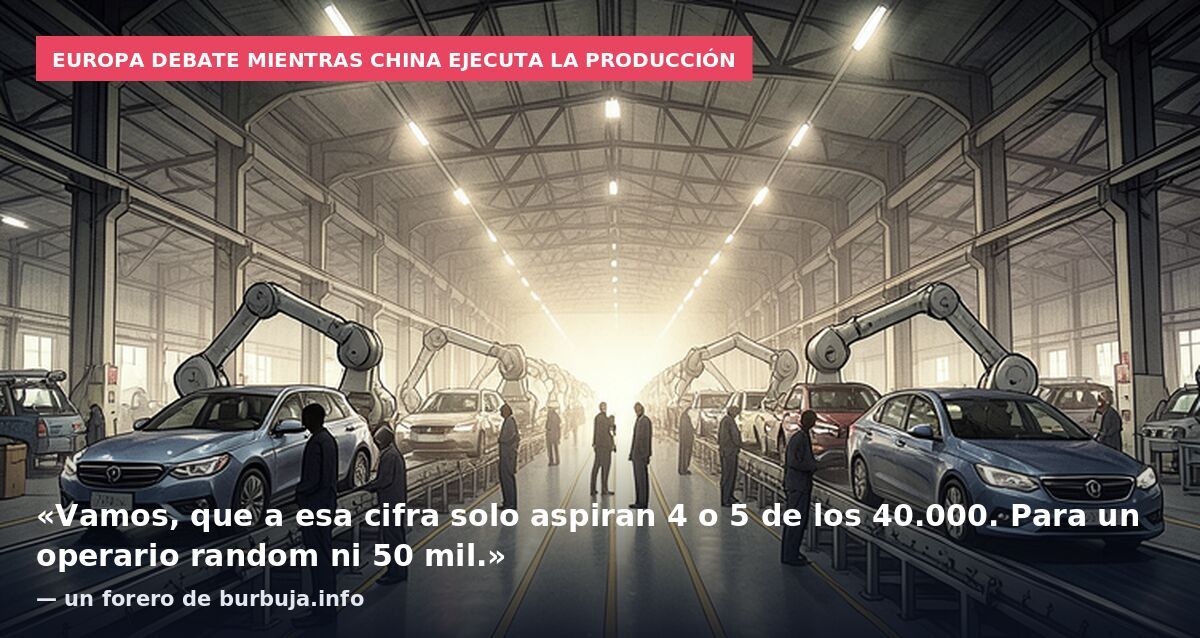 Europa debate mientras China ejecuta la producción: «Vamos, que a esa cifra solo aspiran 4 o 5 de los 40.000. Para un operario random ni 50 mil.» — un forero de burbuja.info