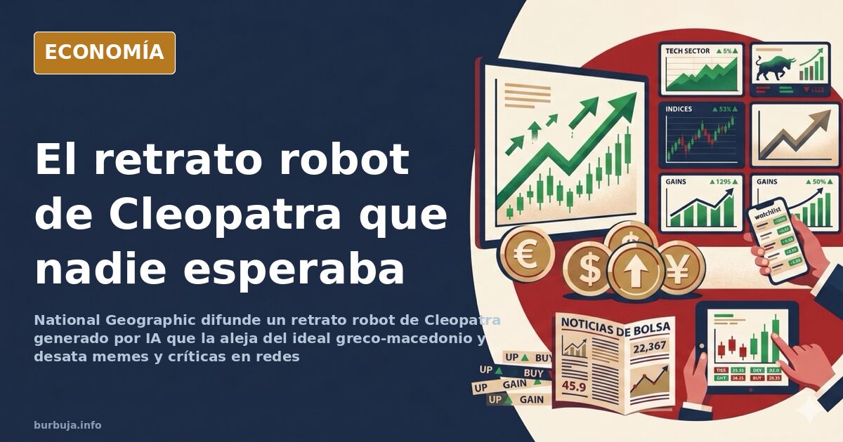 Ilustración editorial de un rostro femenino reconstruido por inteligencia artificial sobre un fondo de jeroglíficos egipcios