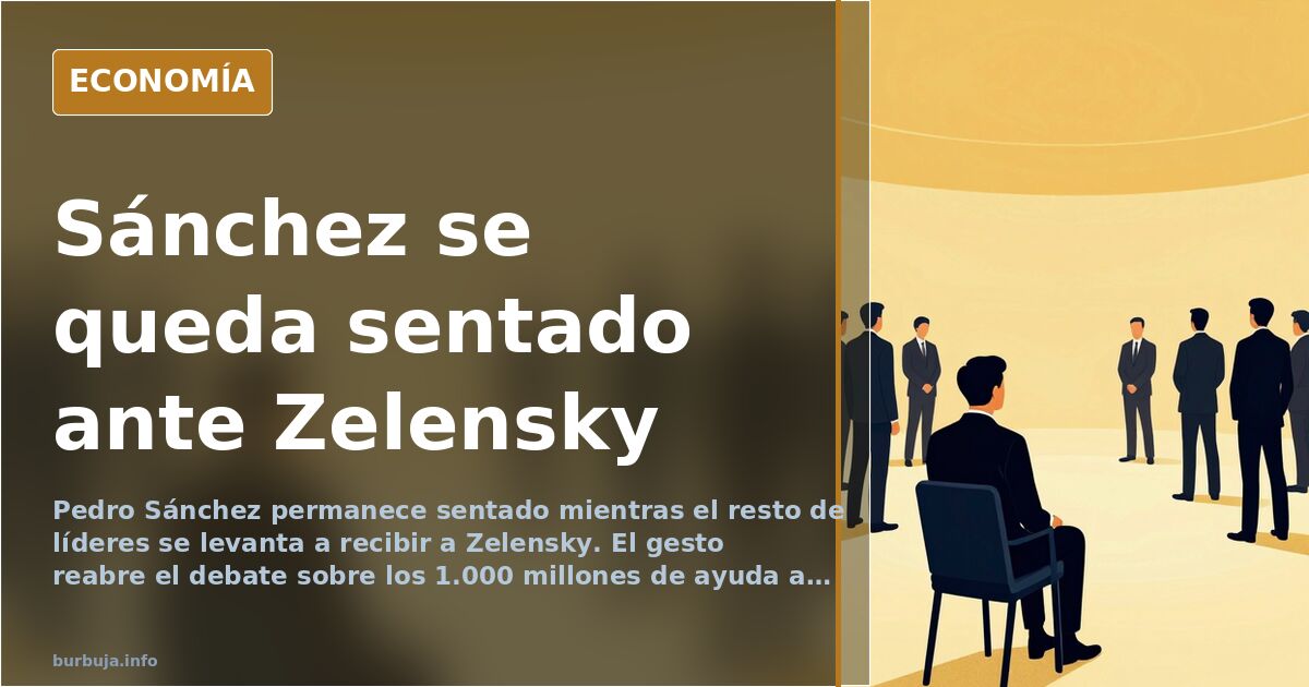 Líderes europeos de pie en una cumbre mientras Pedro Sánchez permanece sentado en su asiento