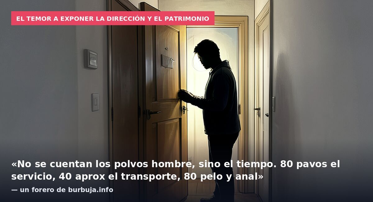 El temor a exponer la dirección y el patrimonio: «No se cuentan los polvos hombre, sino el tiempo. 80 pavos el servicio, 40 aprox el transporte, 80 pelo y anal» — un forero de burbuja.info