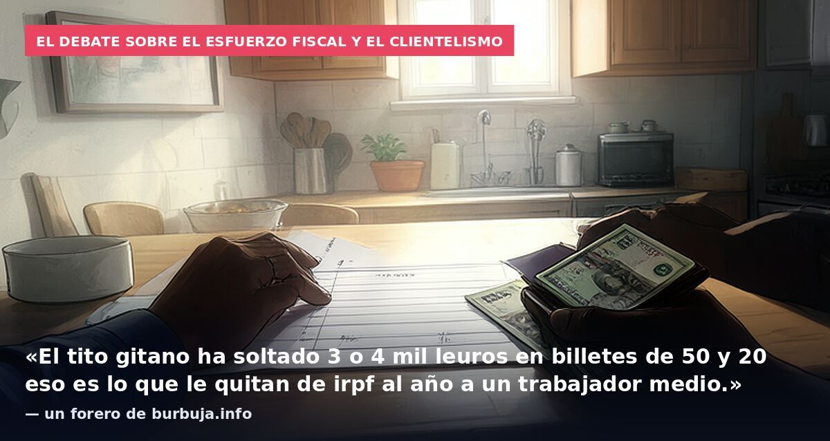 El debate sobre el esfuerzo fiscal y el clientelismo: «El tito gitano ha soltado 3 o 4 mil leuros en billetes de 50 y 20 eso es lo que le quitan de irpf al año a un trabajador medio.» — un forero de burbuja.info