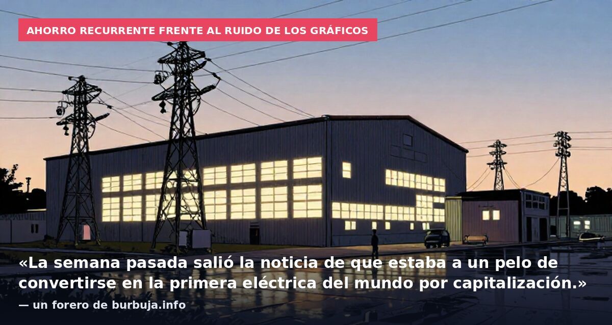 Ahorro recurrente frente al ruido de los gráficos: «La semana pasada salió la noticia de que estaba a un pelo de convertirse en la primera eléctrica del mundo por capitalización.» — un forero de burbuja.info