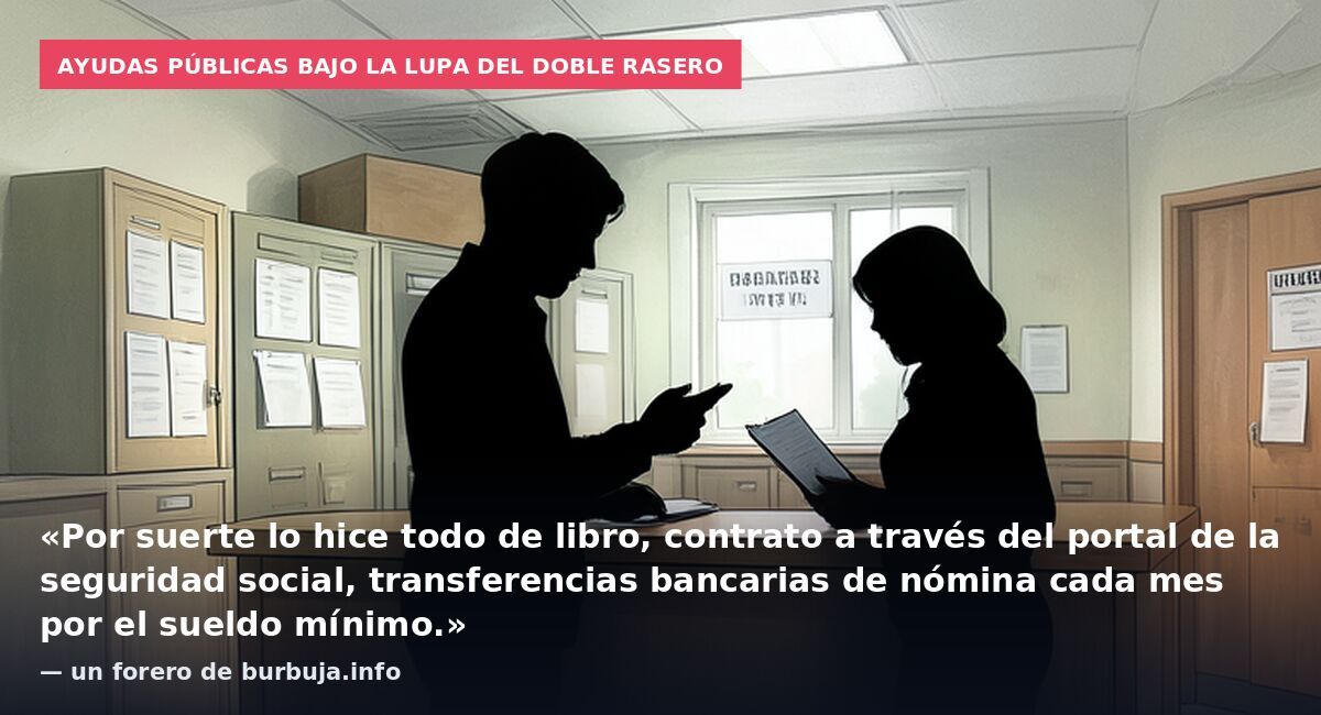 Ayudas públicas bajo la lupa del doble rasero: «Por suerte lo hice todo de libro, contrato a través del portal de la seguridad social, transferencias bancarias de nómina cada mes por el sueldo mínimo.» — un forero de burbuja.info